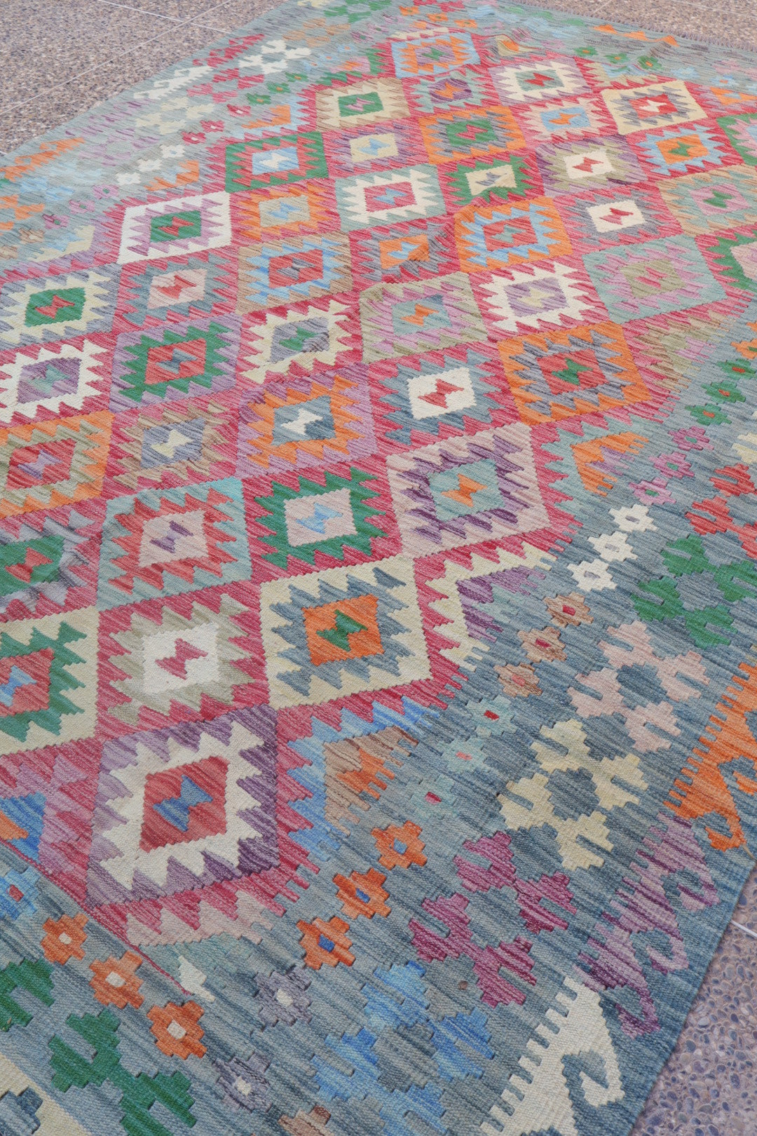 Traditional multicolored Afghan kilim carpet - 295 x 219 cm