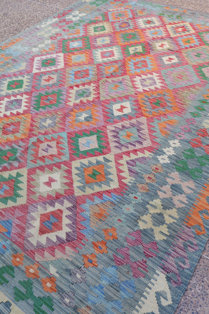 Alfombra de kilim afgano multicolor tradicional - 295 x 219 cm