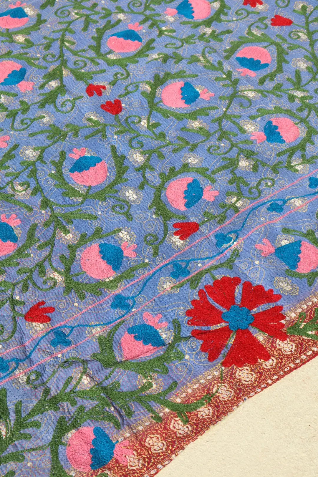 Kantha Suzani indien Brodé Multicolore Lilas– Coton Néda