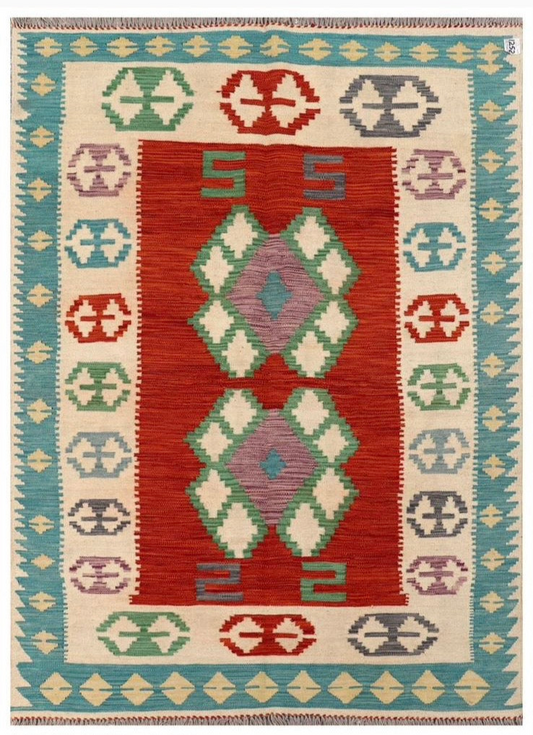 Tapis kilim afghan coloré tapis kilim coloré moderne rouge beige et bleu 