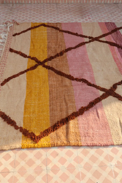 Tapis Berbère Kilim Zanafi Multicolore Coucher de Soleil  - 296 x 195 cm Néda