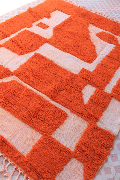 Tapis Berbère Béni Ouarain Moderne Orange Destructuré - 214 x 167 cm