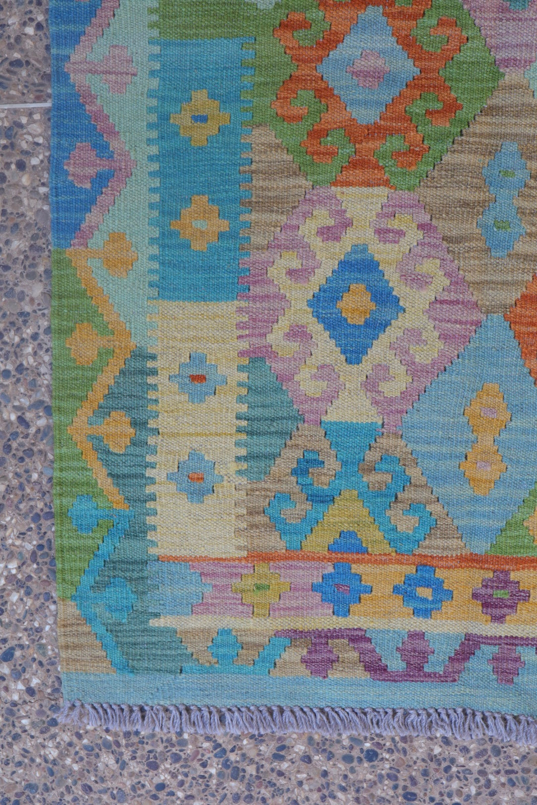 Traditional multicolored corridor kilim carpet - 299 x 88 cm