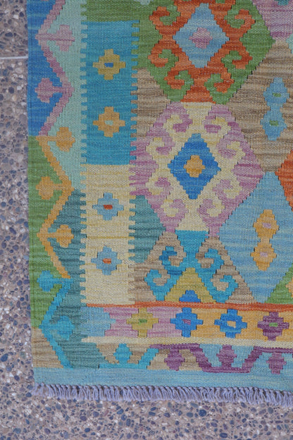 Corredor multicolor tradicional alfombra kilim - 299 x 88 cm