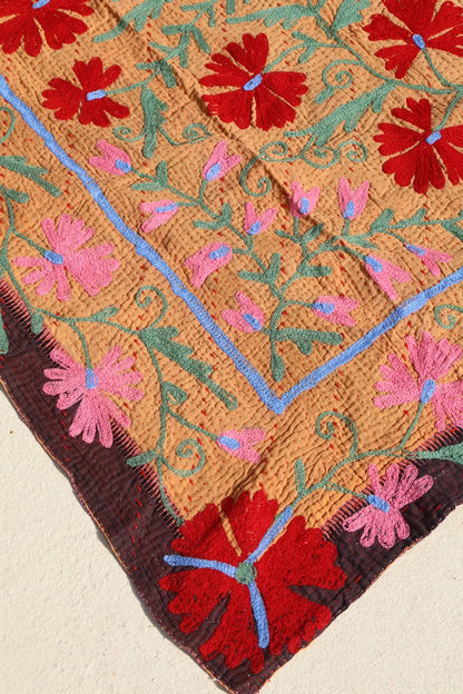 Kantha Suzani indien Brodé Multicolore Orange– Coton Néda