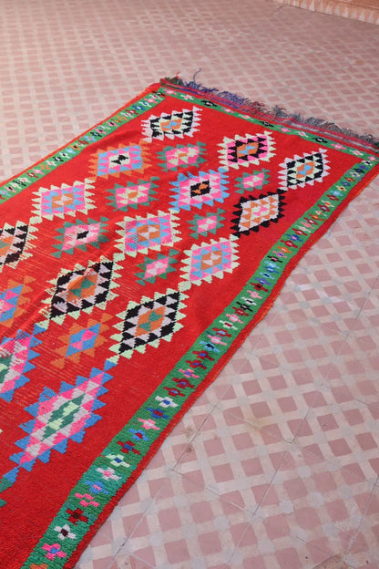 Tapis Berbère Azilal Vintage Coloré Rouge - 238 x 107 cm Néda