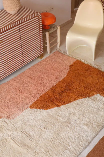 Véritable Tapis berbère marocain fait main contemporain terracotta et rose saumon moderne qualité premium en laine 