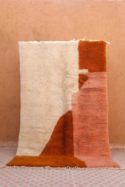 Véritable Tapis berbère marocain fait main contemporain terracotta et rose saumon moderne qualité premium en laine 