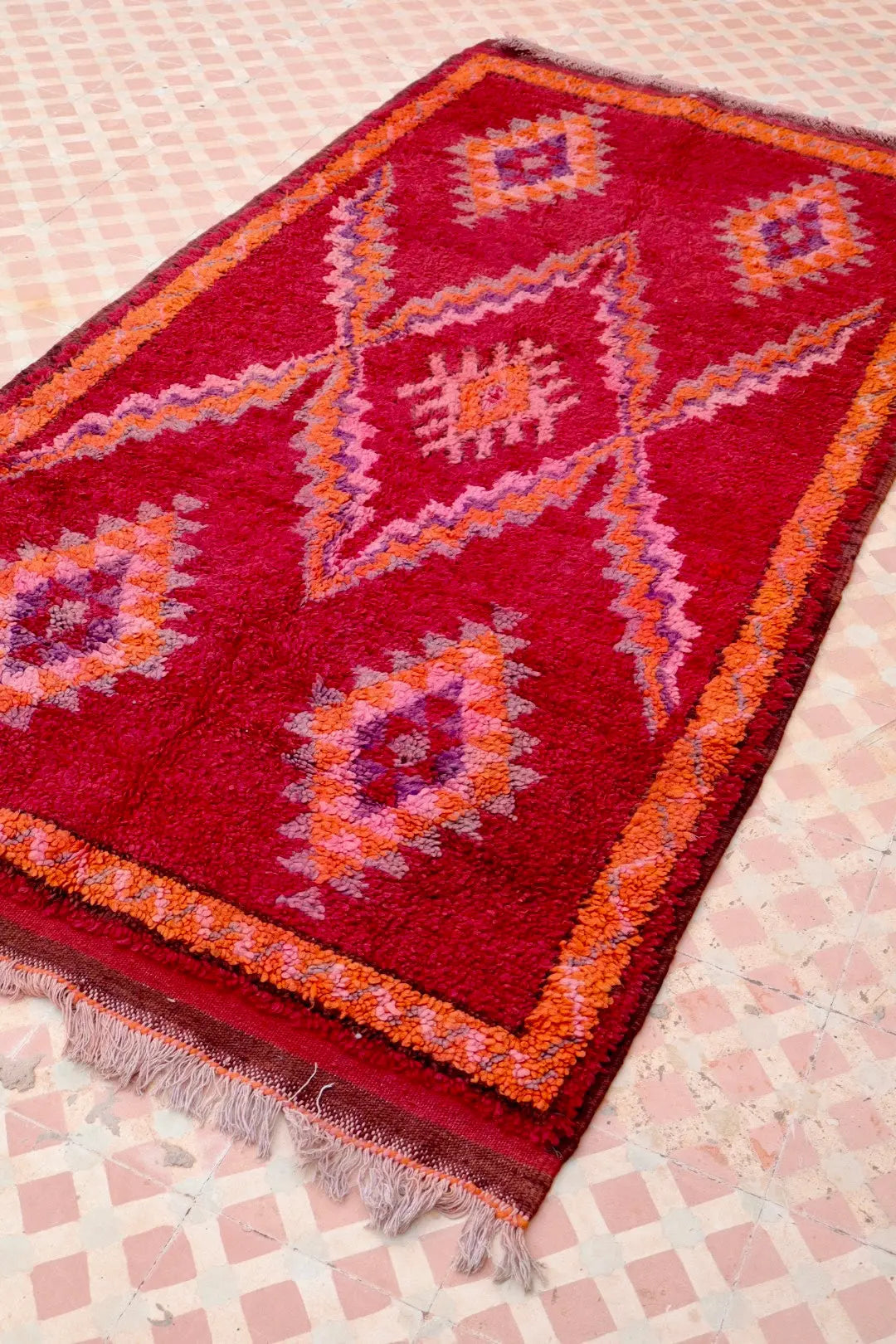 Tapis Berbère Boujaad Antique Bordeaux Orange - 204 x 105 cm Néda