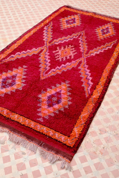 Tapis Berbère Boujaad Antique Bordeaux Orange - 204 x 105 cm Néda