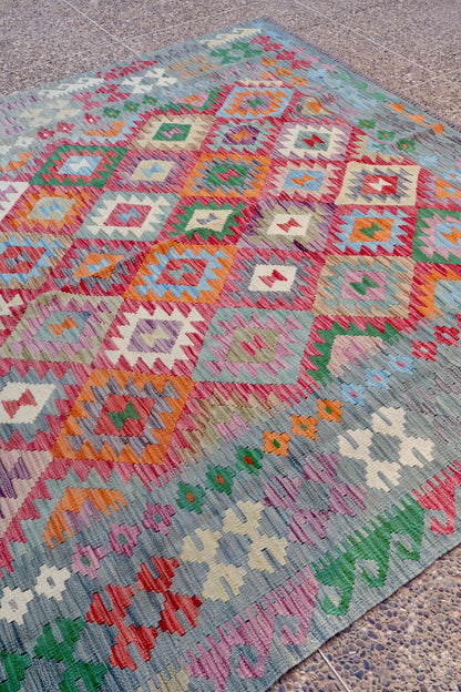 Traditional multicolored Afghan kilim carpet - 295 x 219 cm