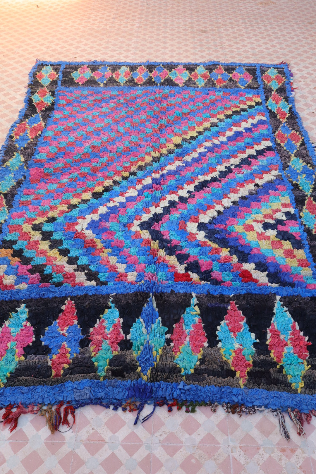 Berber boucherouite blue and colorful carpets - 231 x 160 cm