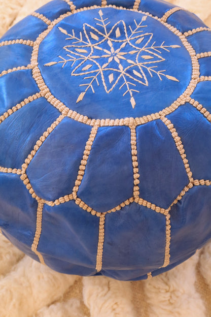 Pouf Ottoman Marocain Bleu Klein En Cuir