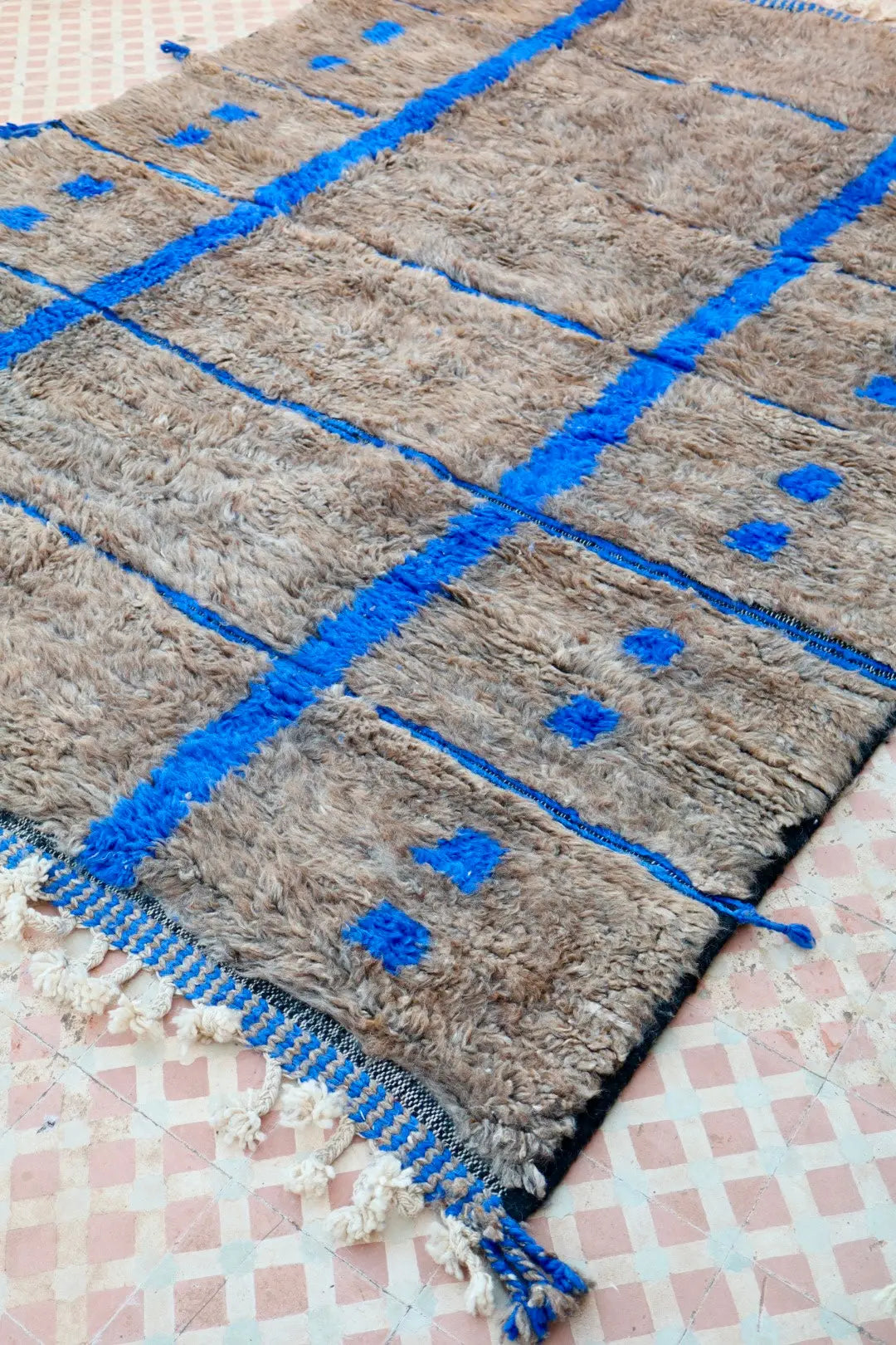 Tapis Berbère Gris et Bleu à Reliefs Béni Ouarain - 290 x 205 cm Néda