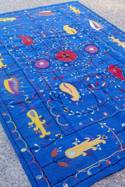 Kilim Afghan Suzani Blue Multicolor - 232 x 162 cm Alfombra