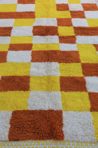 Colored Berber carpet Béni Ouarain with yellow and brown tiles - 263 x 155 cm