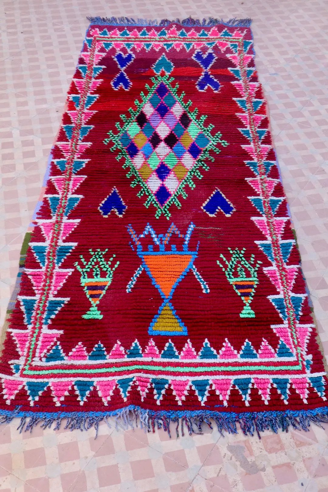 Tapis Berbère Azilal Vintage de Couloir Coloré- 210 x 78 cm Néda