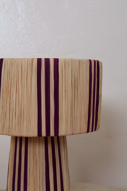 Table lamp in Purple and Natural Striped Raffia - "LUZ