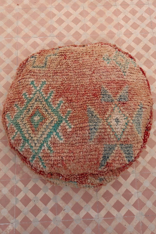 Pouf Berbère Rond BeigeTerracotta à Motifs Néda