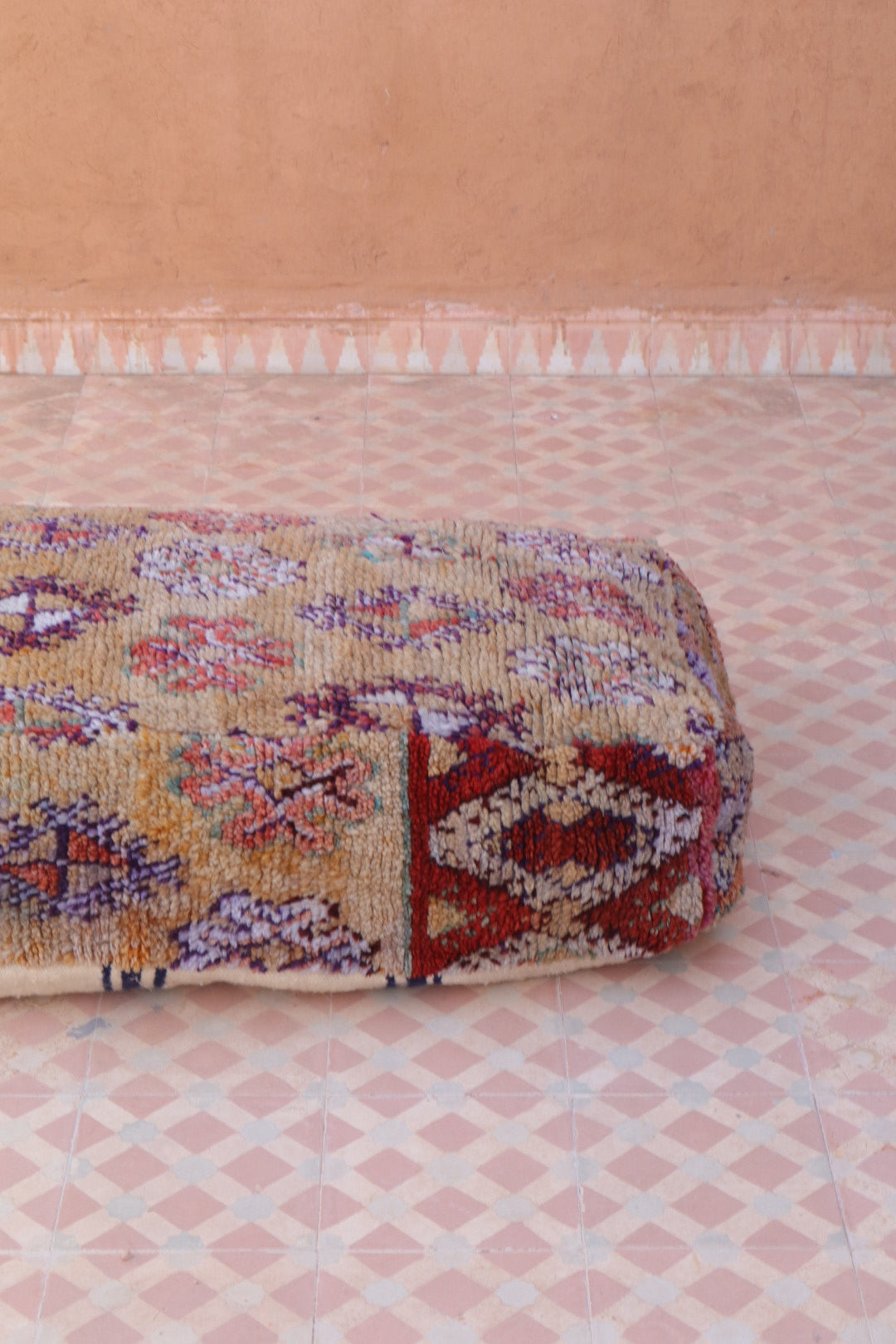 Pouf Berbère XL Beige Foncé à Motifs Néda