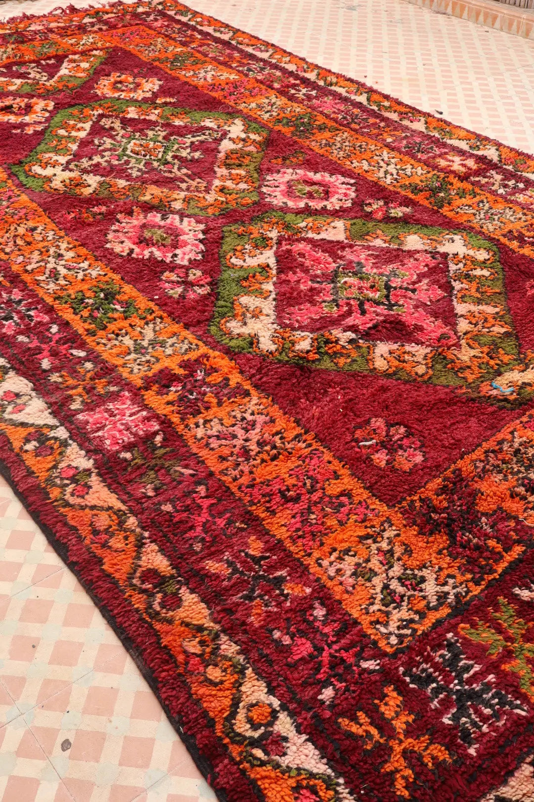 Tapis Berbère Boujaad Antique Bordeaux Orange - 392 x 204 cm Néda
