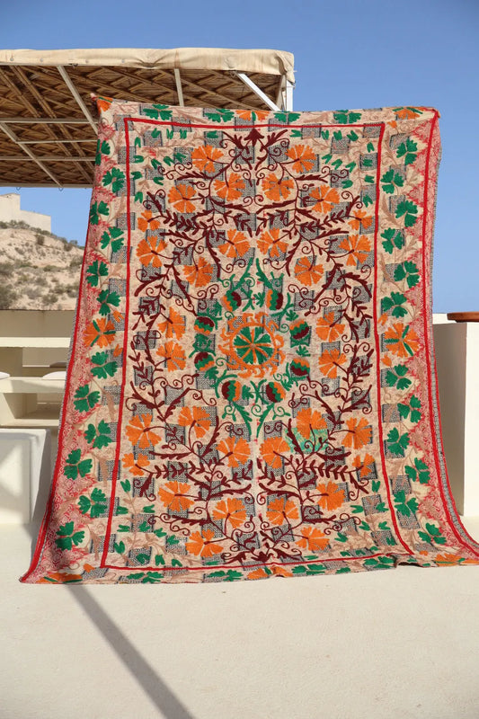 Kantha Suzani indien Brodé Pêche – Coton Néda