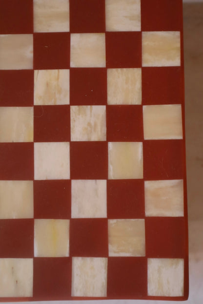 Checkerboard Cube in Bone and Terracotta Resin - “MAT"