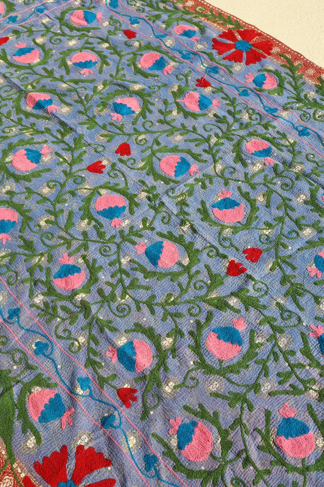 Kantha Suzani indien Brodé Multicolore Lilas– Coton Néda