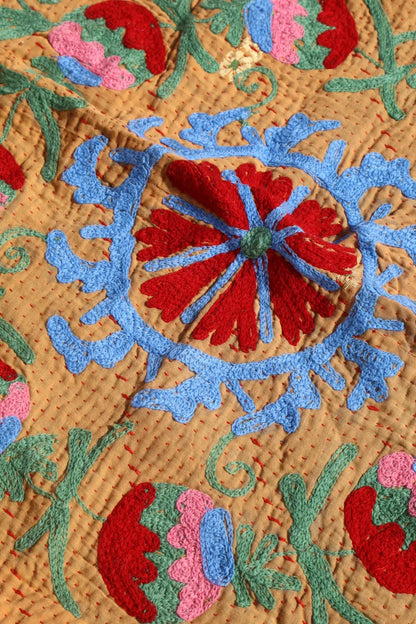Kantha Suzani indien Brodé Multicolore Orange– Coton Néda