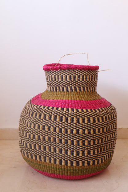 Panier Décoratif Africain Burkina Faso Rond - Rose Néda