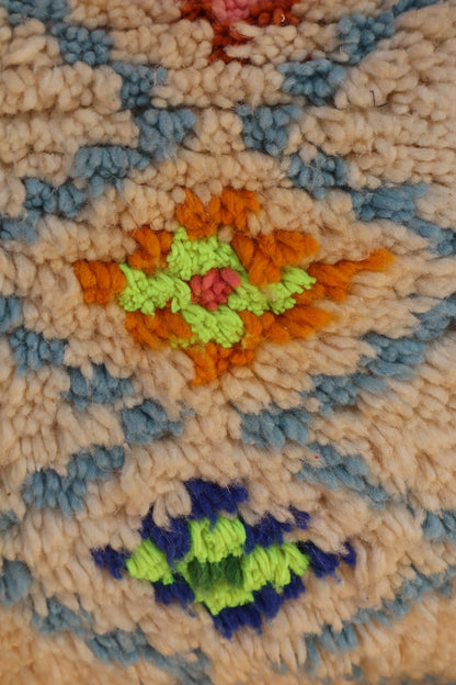 Coussin Marocain en Laine Blanc à Motifs Colorés - Néda
