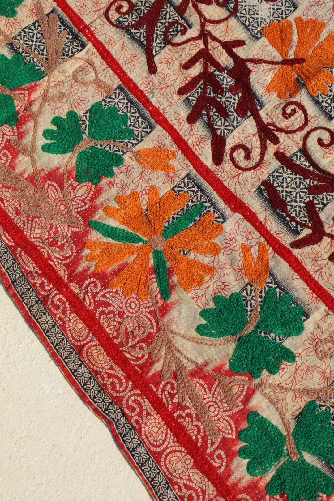 Kantha Suzani indien Brodé Pêche – Coton Néda