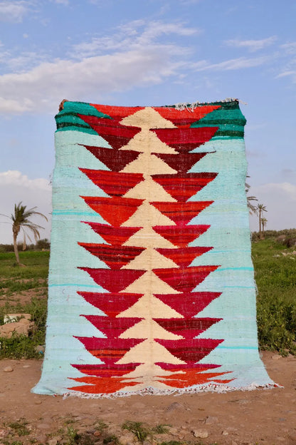 Tapis Berbère Coloré Kilim Boucherouite Bleu Ciel Multicolore   - 242 x 144 cm Néda