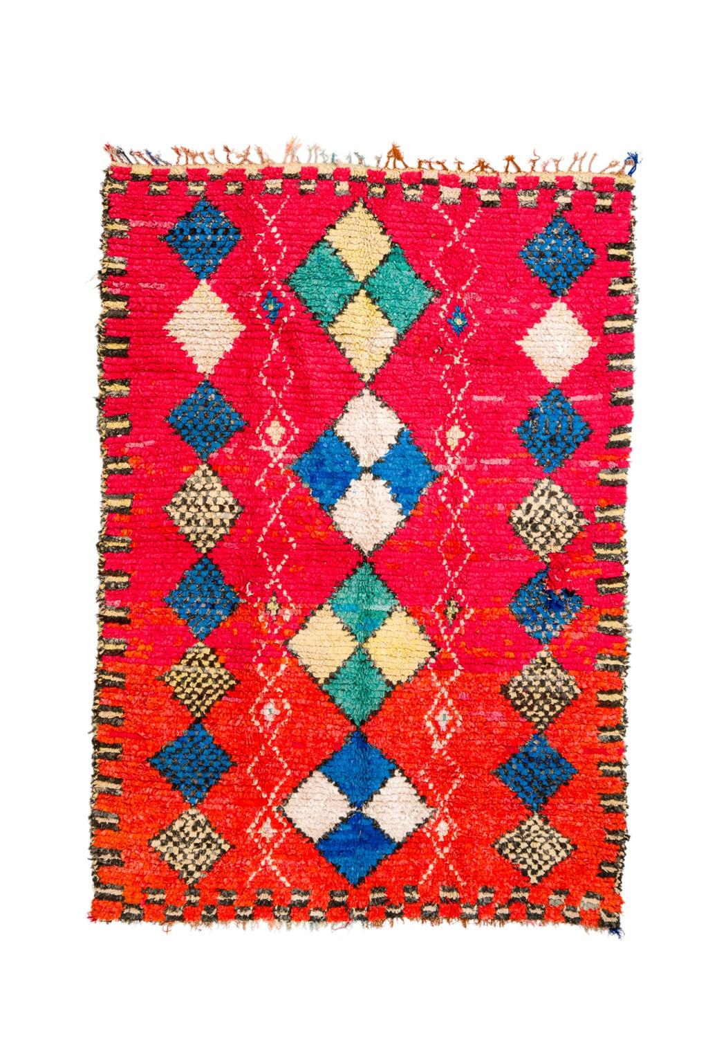 Tapis Berbère Boucherouite Rouge- 215 x 150 cm