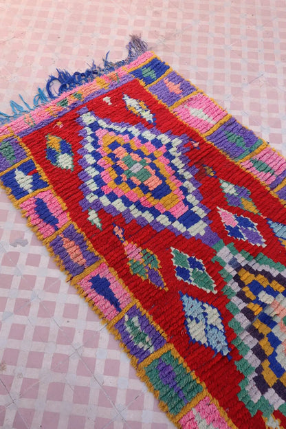 Tapis Berbère Azilal Vintage de Couloir Coloré Rouge - 214 x 91 cm Néda