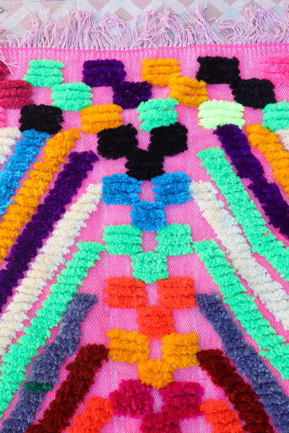 Tappeto Berbero Colorato Rosa Motivi Fluo- 190 x 142 cm Néda