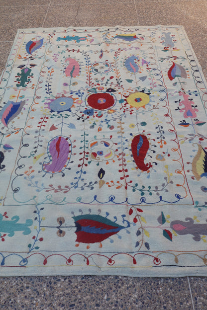 Kilim Afghan Suzani White Multicolor - 231 x 165 cm Alfombra