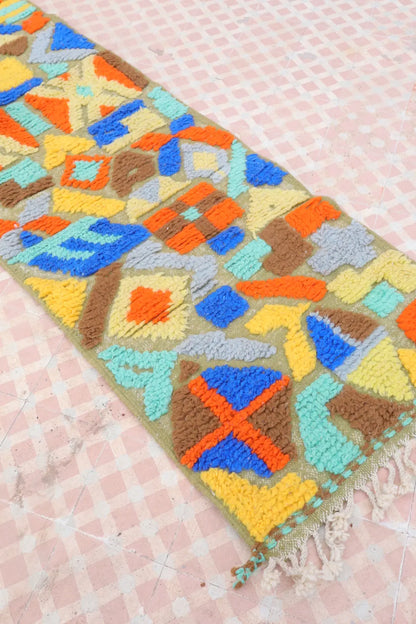 Tapis Berbère Couloir Béni Ouarain Multicolore en Reliefs- 303 x 77 cm Néda