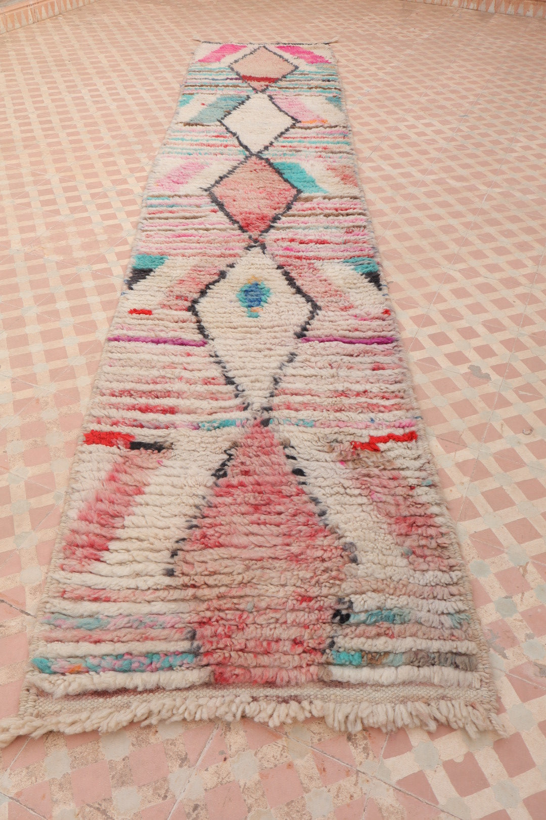 Tapis Couloir Boujad Marocain Coloré Losanges - 307 x 61 cm Néda