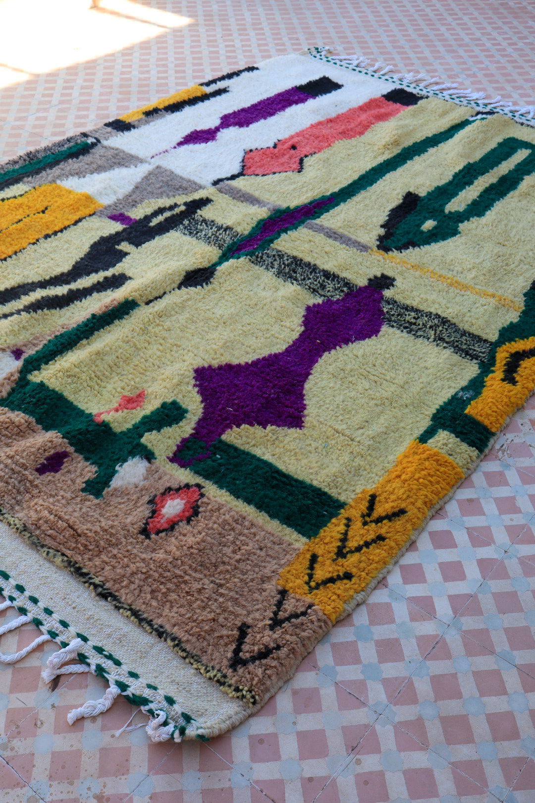 Berber boujaad Green Multicolored patterns - 246 x 175 cm