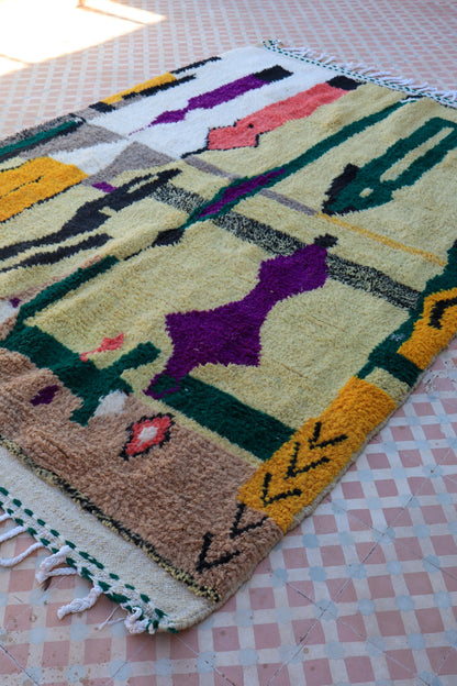 Berber Boujaad Patrones multicolores verdes - 246 x 175 cm