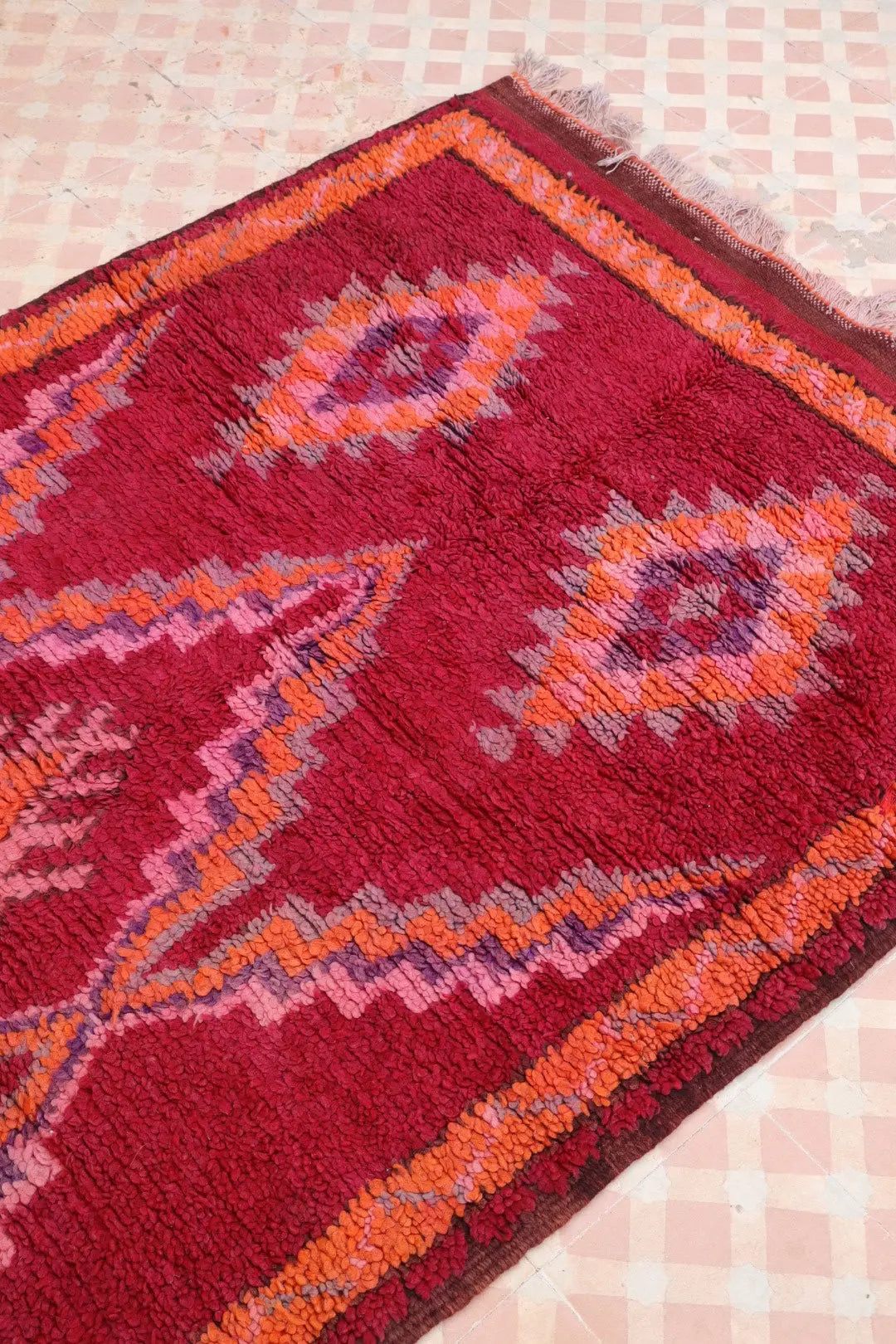 Tapis Berbère Boujaad Antique Bordeaux Orange - 204 x 105 cm Néda