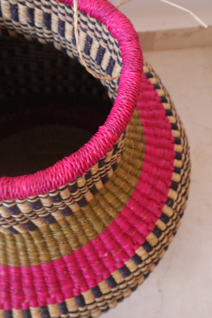 African decorative basket Burkina Faso Round - Rose