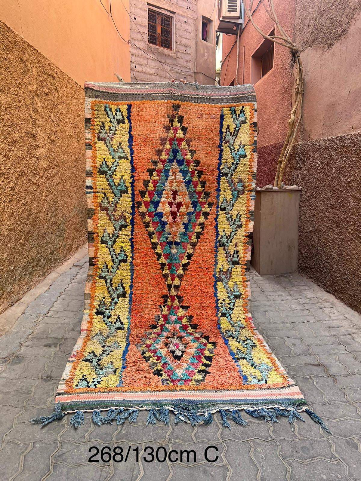 tapis marocain berbère boucherouite vintage orange 