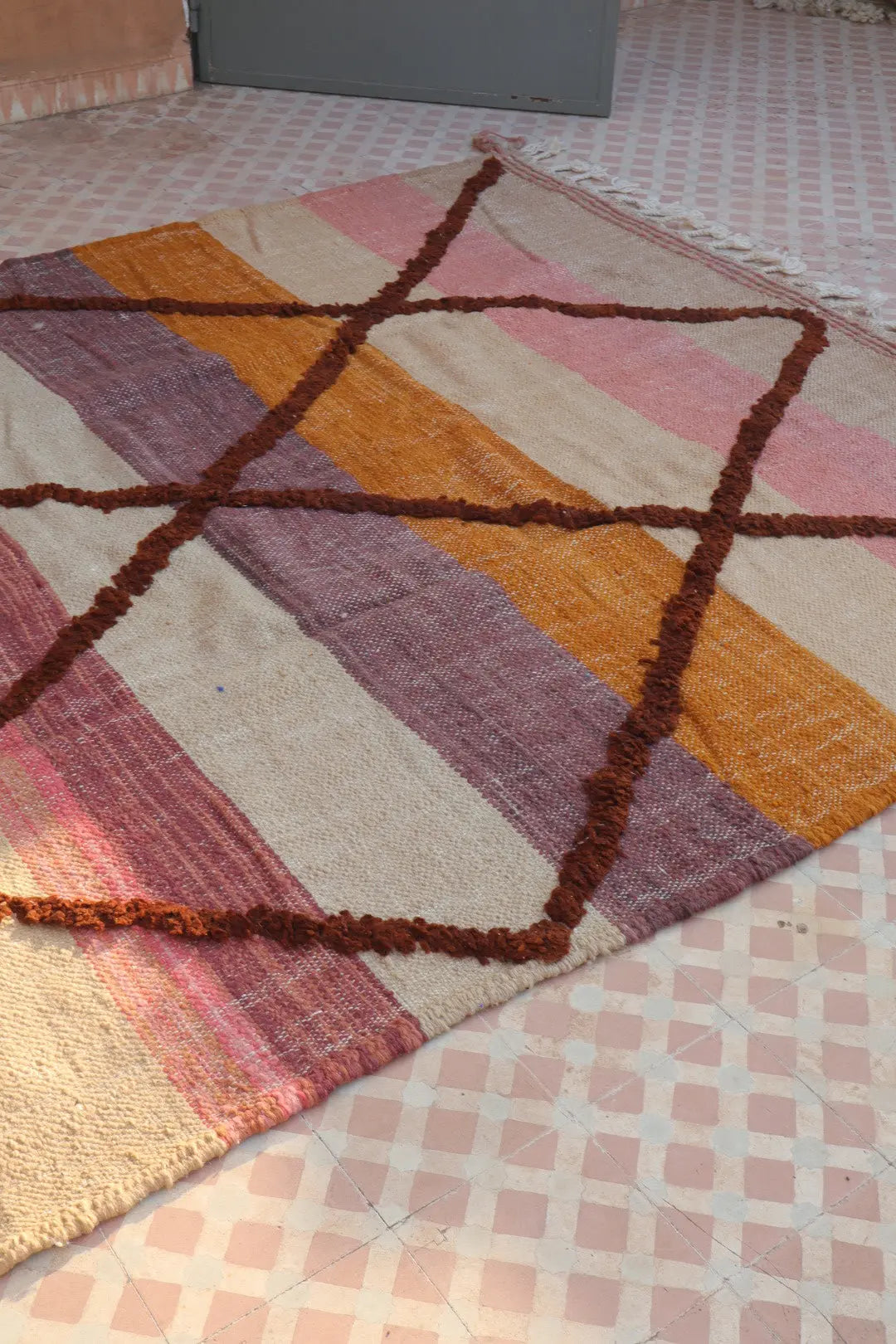 Tapis Berbère Kilim Zanafi Multicolore Coucher de Soleil  - 296 x 195 cm Néda