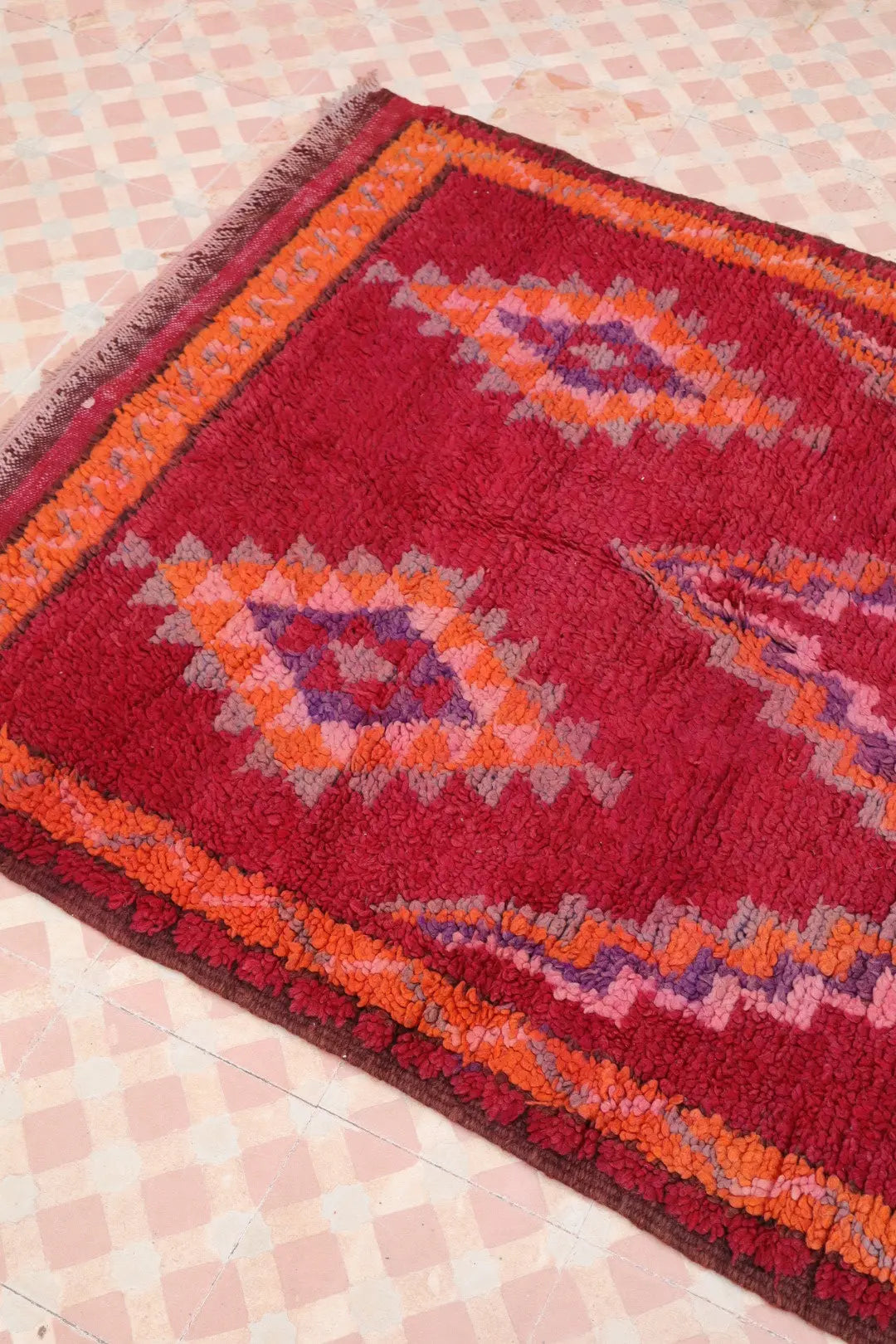Tapis Berbère Boujaad Antique Bordeaux Orange - 204 x 105 cm Néda