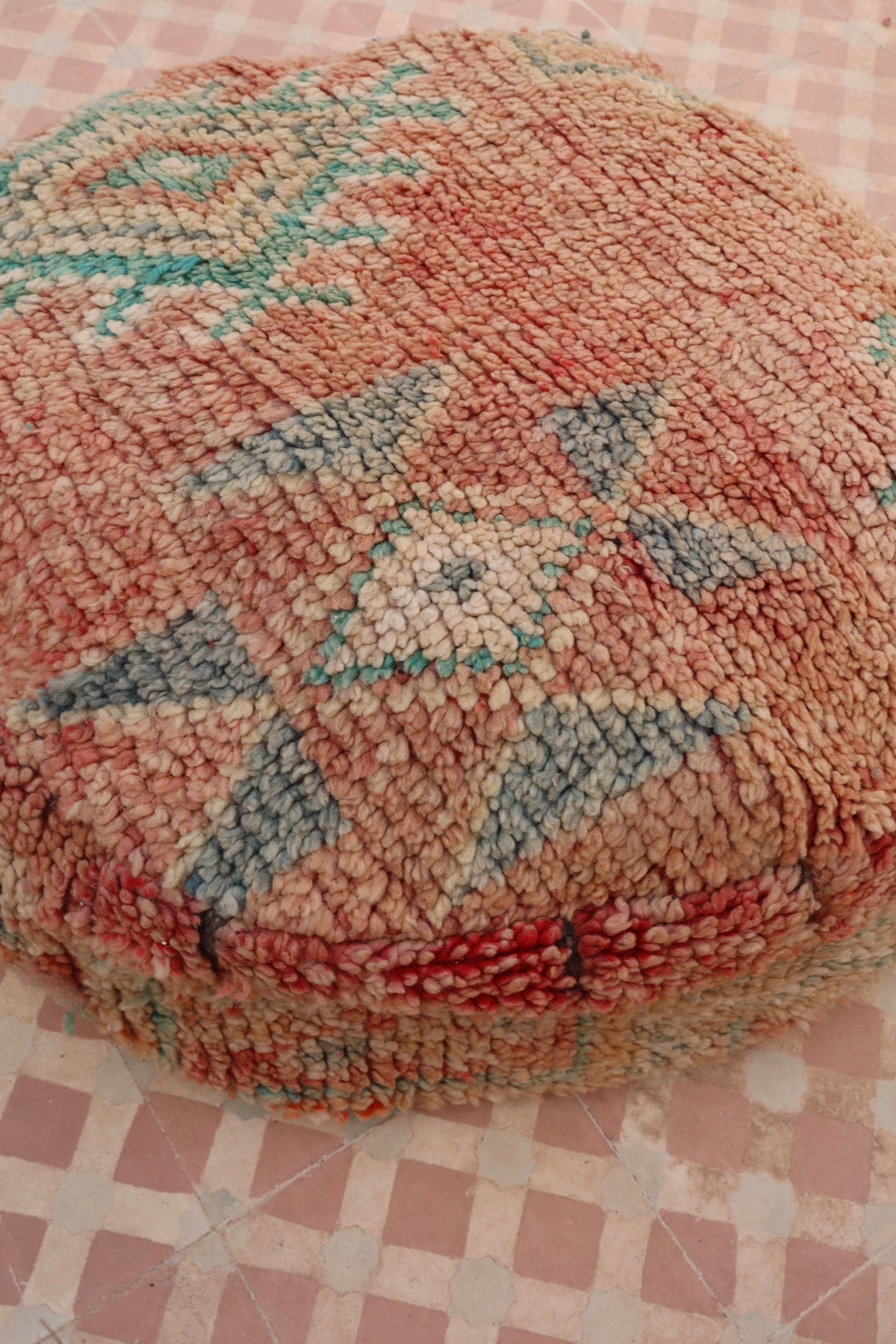 Pouf Berbère Rond BeigeTerracotta à Motifs Néda