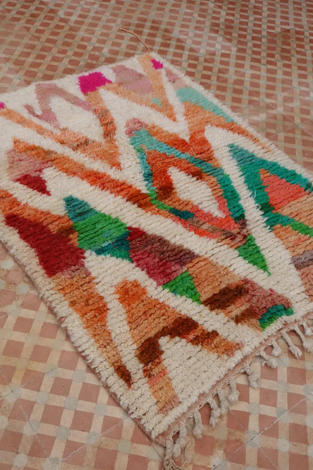 Alfombra Bereber Boujad Colorida Terracota Durazno Verde- 138 × 103 cm Néda