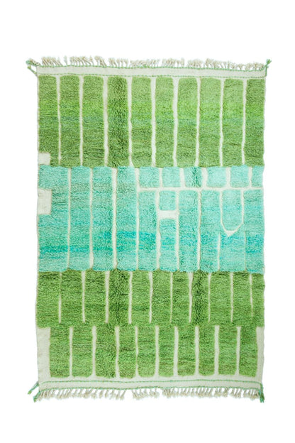 Béni Ouarain Modern Water Green and Turquoise Blue Berber Carpet - 284 x 200 cm