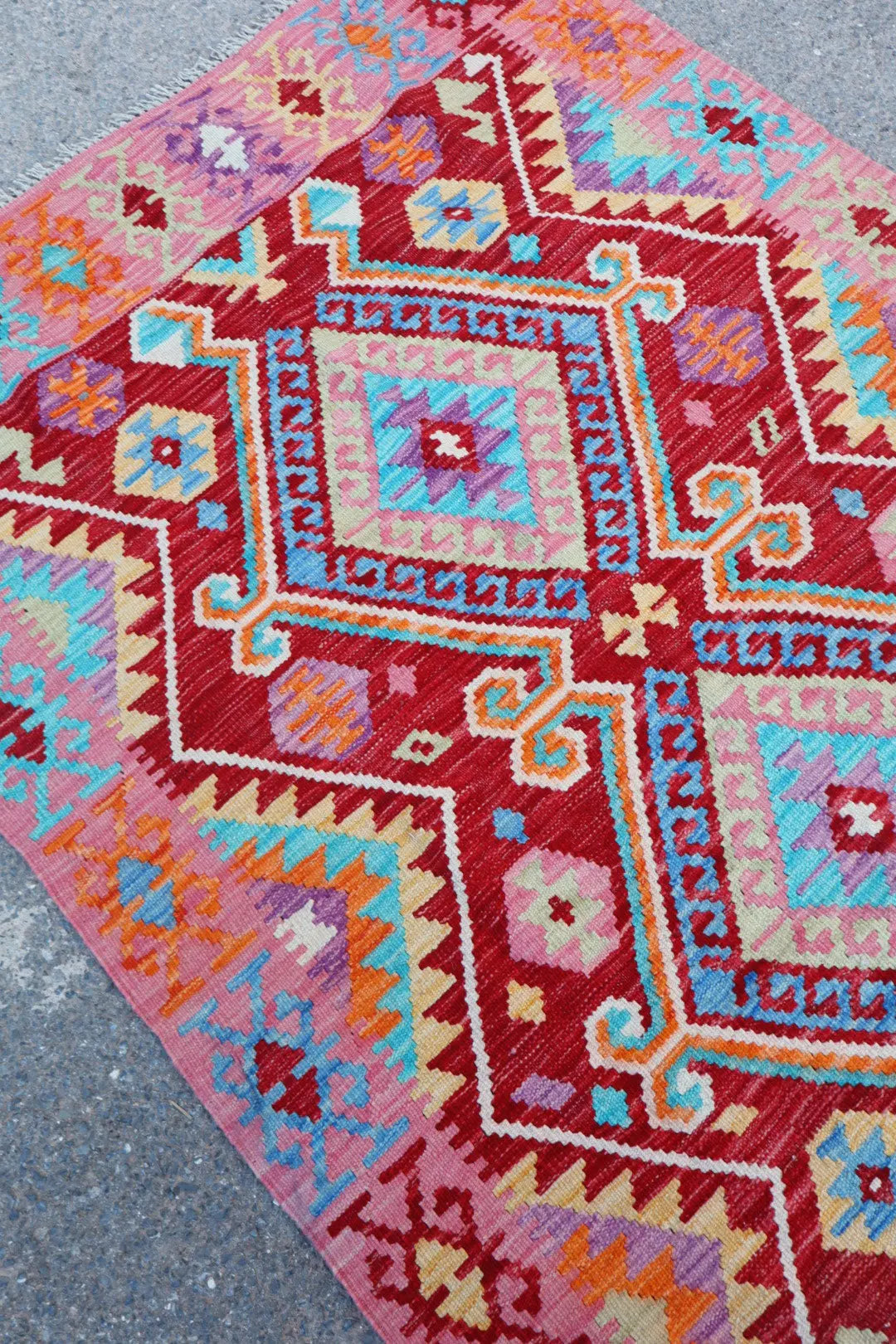 Tapis Kilim Afghan Traditionnel Rouge Rose - 178 x 125 cm Néda
